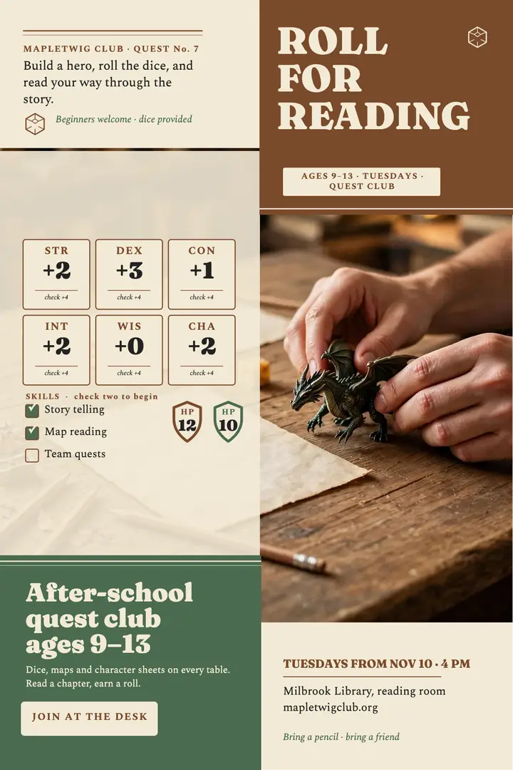 Mapletwig quest club poster template