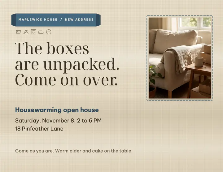 Maplewick House housewarming open house washed linen woven label template