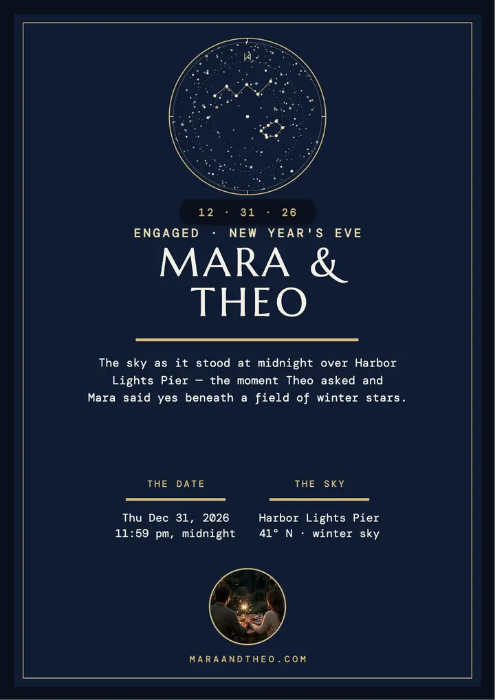 Mara and Theo midnight star map keepsake template
