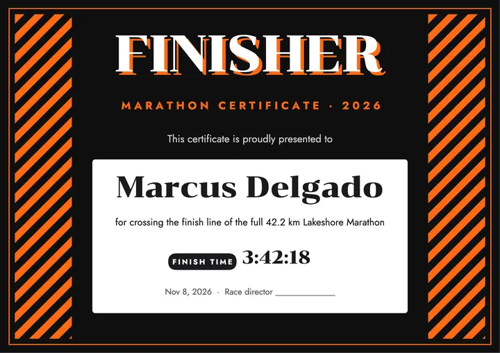 Marathon finisher certificate template