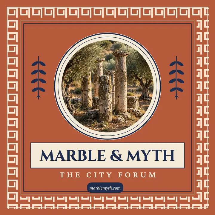 Marble and Myth classics podcast cover: classics podcast cover template