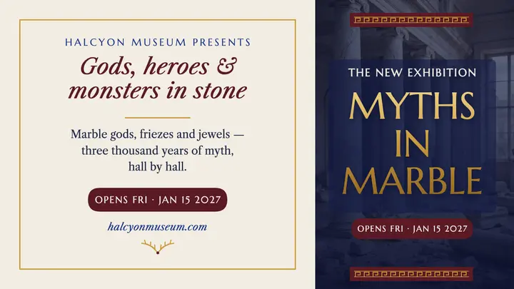 Halcyon myths in marble exhibition cover template