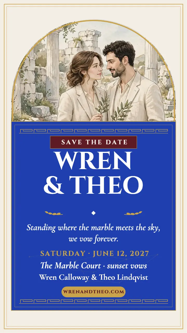 Wren and Theo marble ruin save the date template