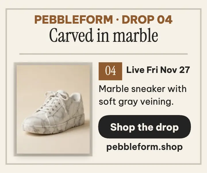Pebbleform marble sneaker drop ad template