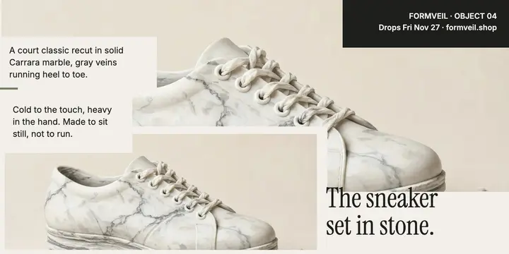 Formveil marble sneaker drop post: product drop post template