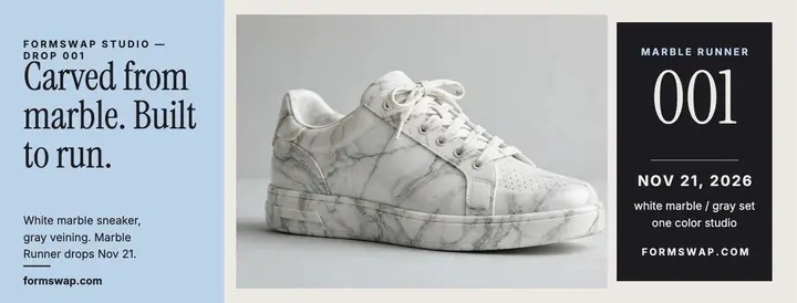 Formswap marble sneaker launch cover: marble sneaker launch template