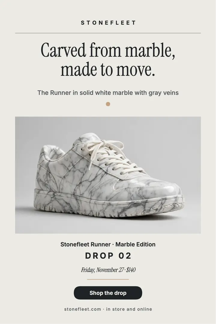 Stonefleet marble sneaker launch poster template