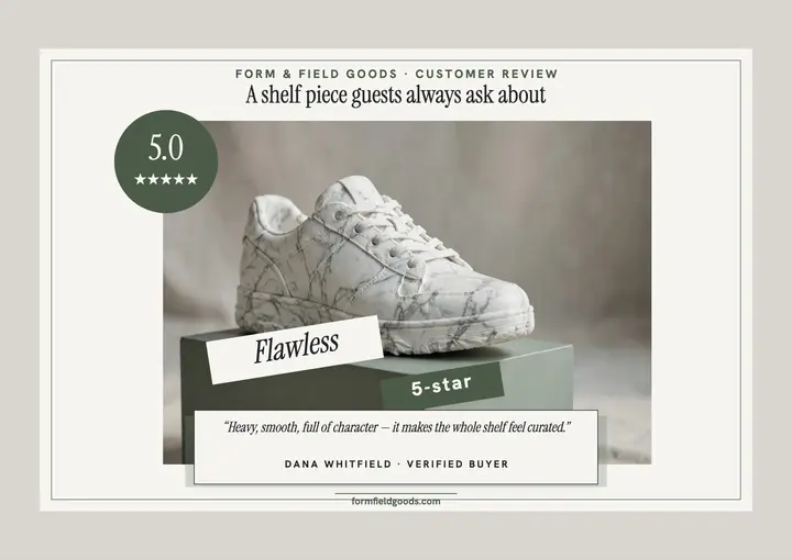 Form and Field marble sneaker review card template
