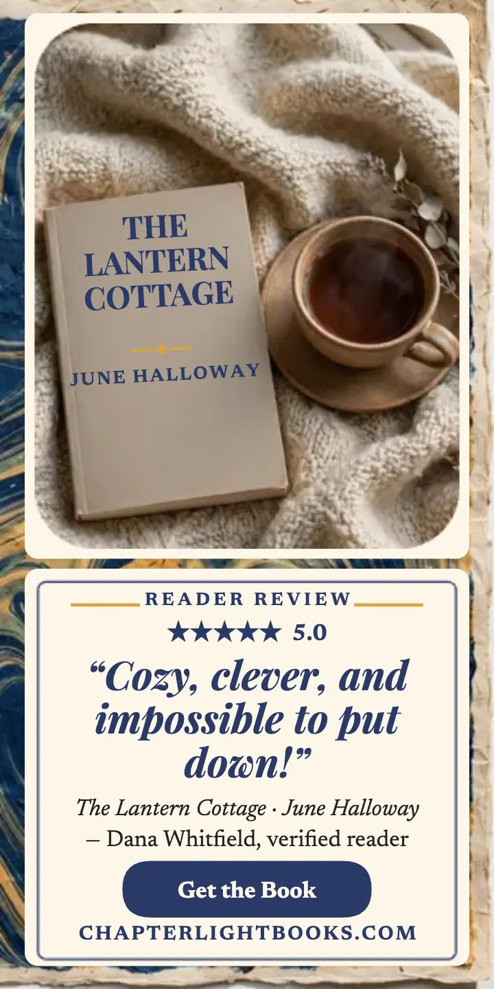 Lantern Cottage cozy mystery review half-page template