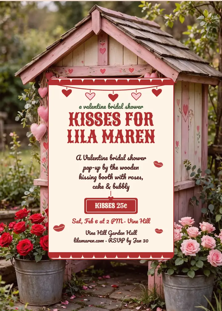 Lila Maren kissing booth bridal invitation template
