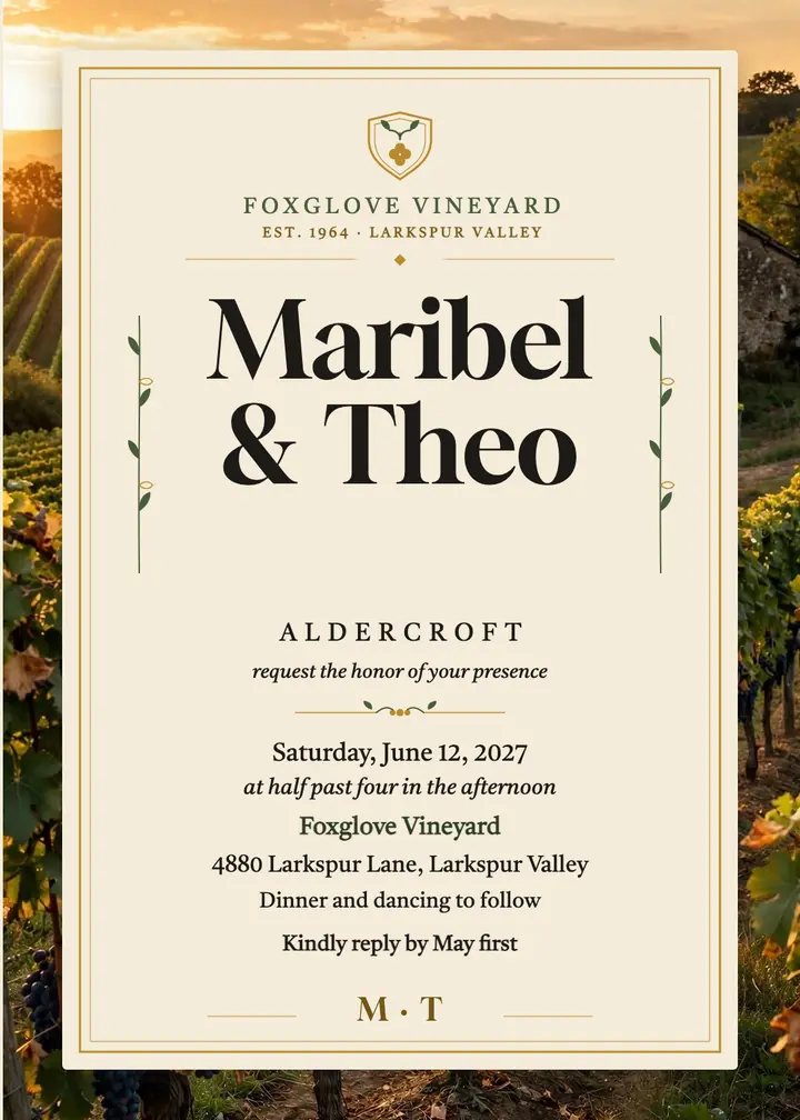 Maribel and Theo vineyard estate invitation template