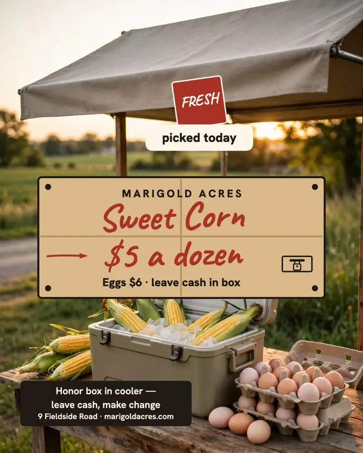 Marigold Acres sweet corn honor box post template