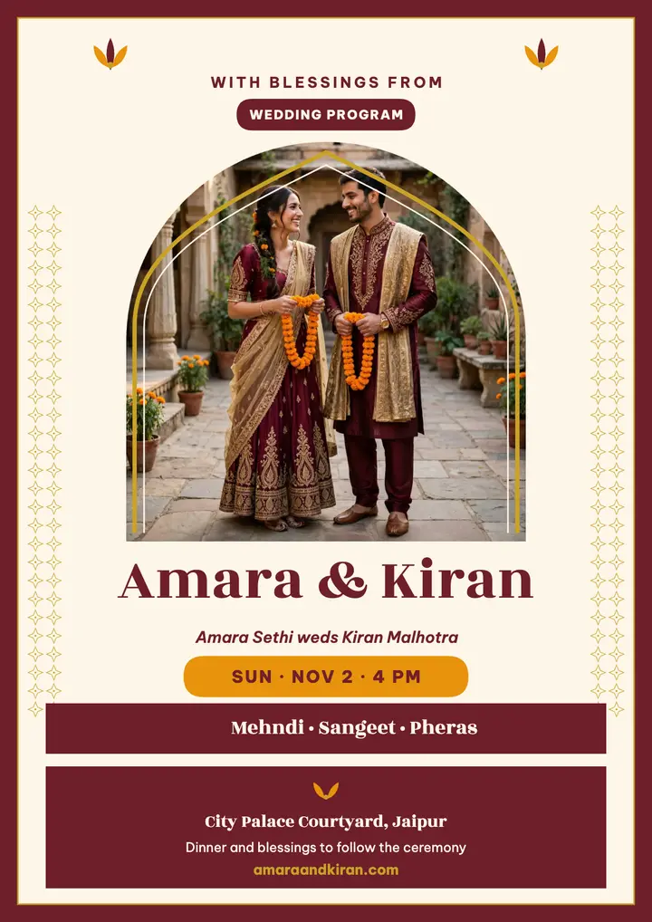Marigold arch wedding program flyer template