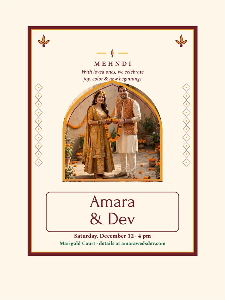 Amara and Dev mehndi arch invitation template