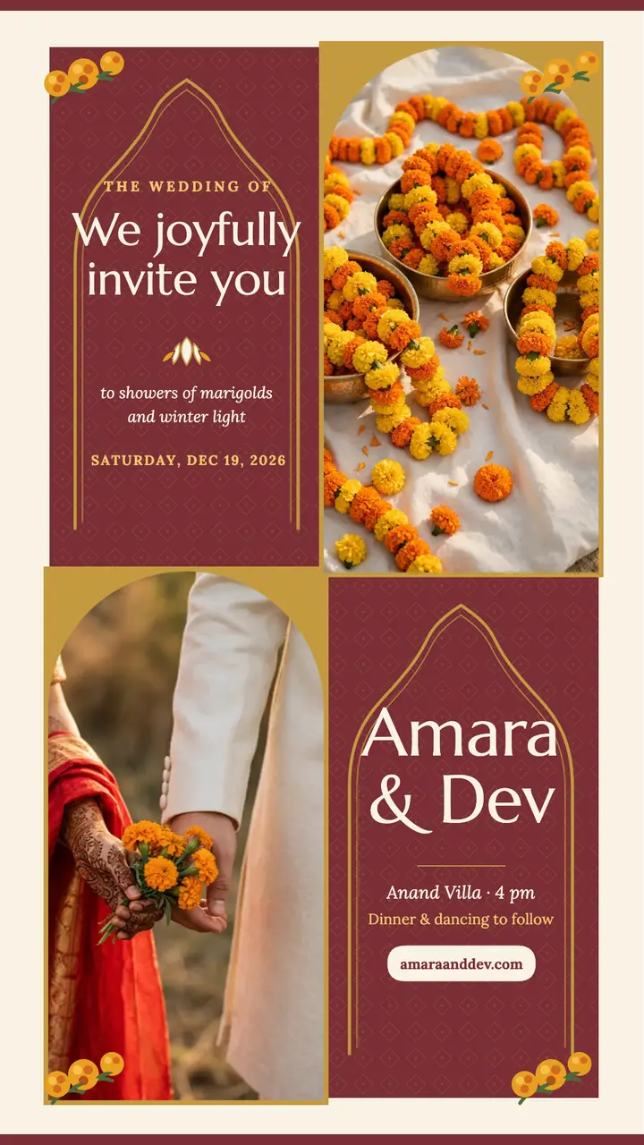 Amara and Dev marigold arch story template