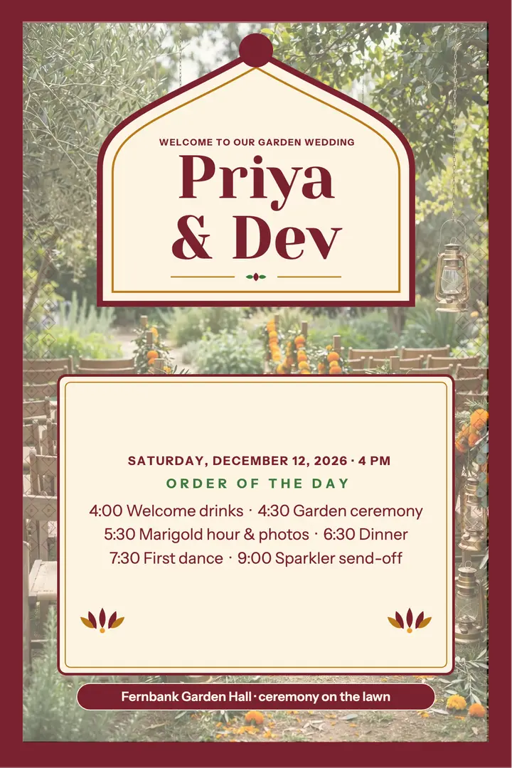 Priya and Dev garden welcome sign template