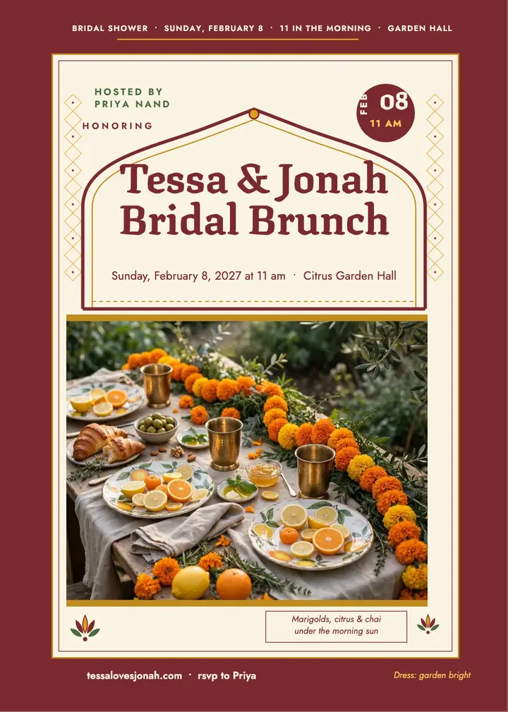 Marigold bridal brunch invitation template