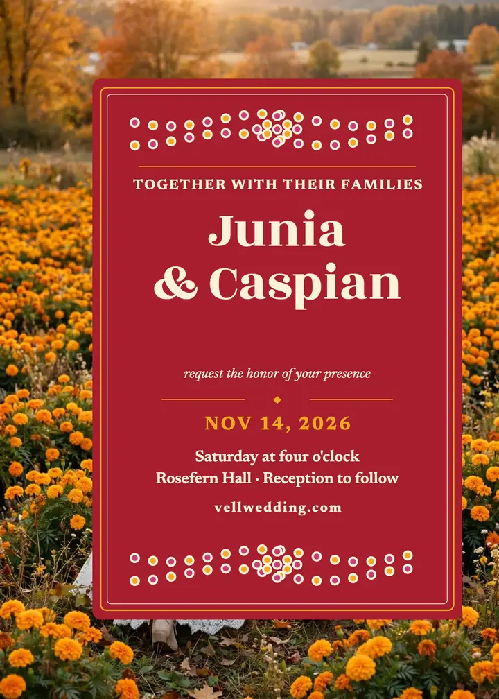 Junia and Caspian marigold wedding invitation template