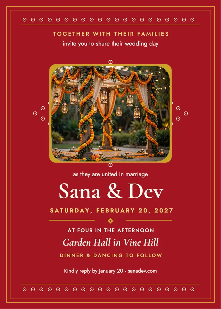 Sana and Dev marigold wedding invite template