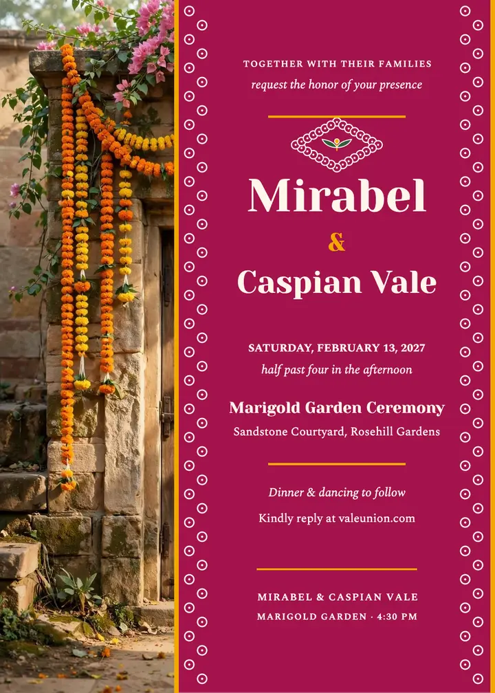 Marigold garden Bandhani wedding invitation template