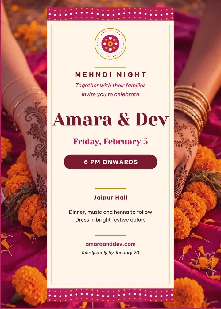 Amara and Dev mehndi night invitation template