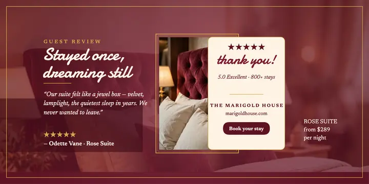 Marigold House guest review velvet post template