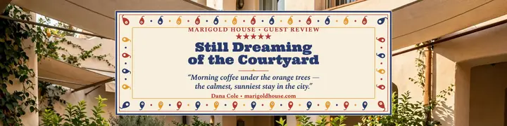 Marigold House courtyard review banner template