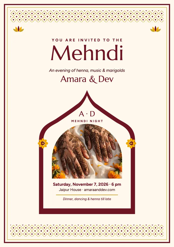 Marigold mehndi arch invitation template