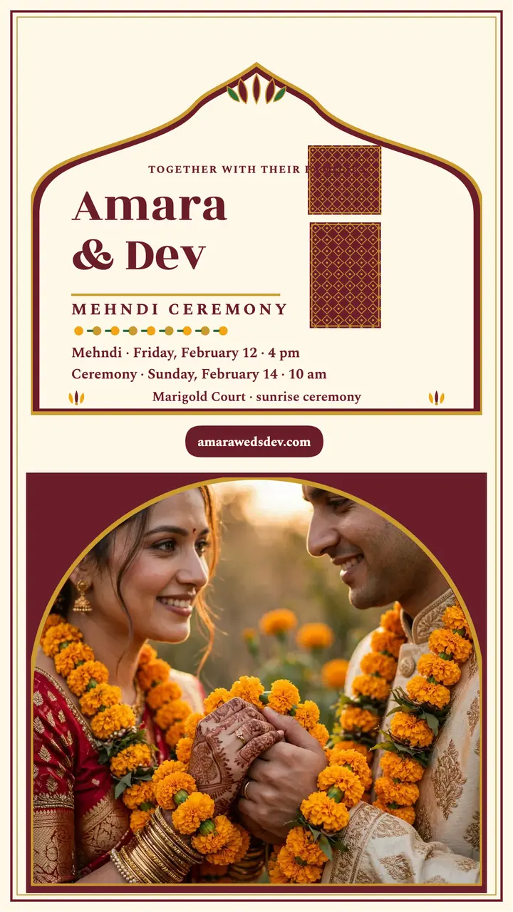 Amara and Dev marigold mehndi invitation template