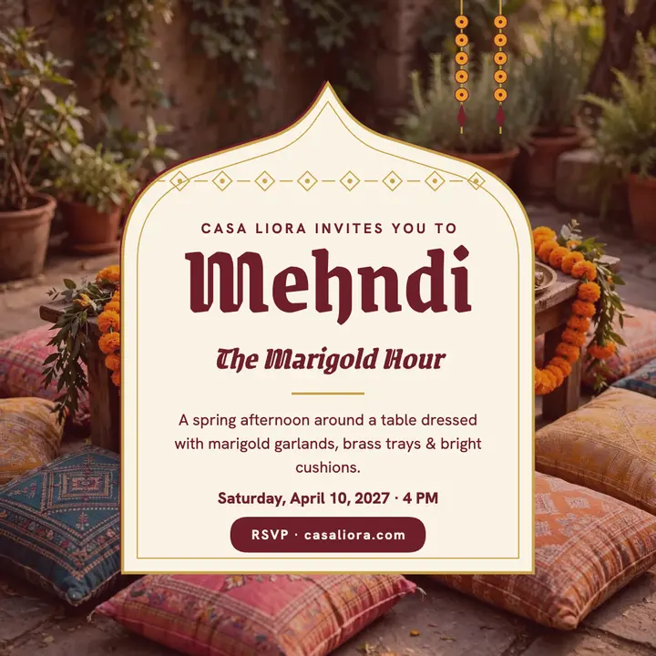 Marigold Hour mehndi invite, marigold table template