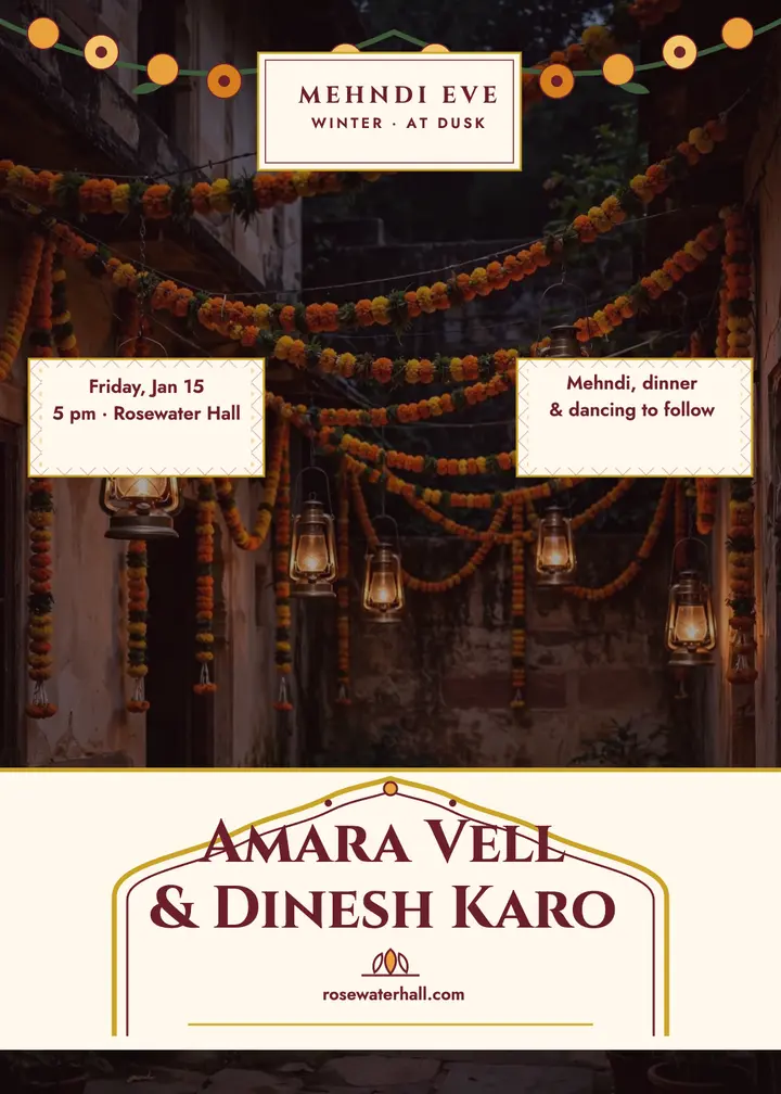 Marigold mehndi eve invitation template