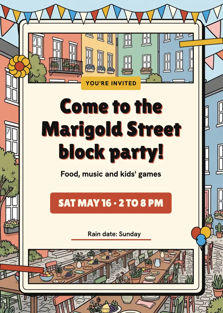 Marigold Street block party invitation template