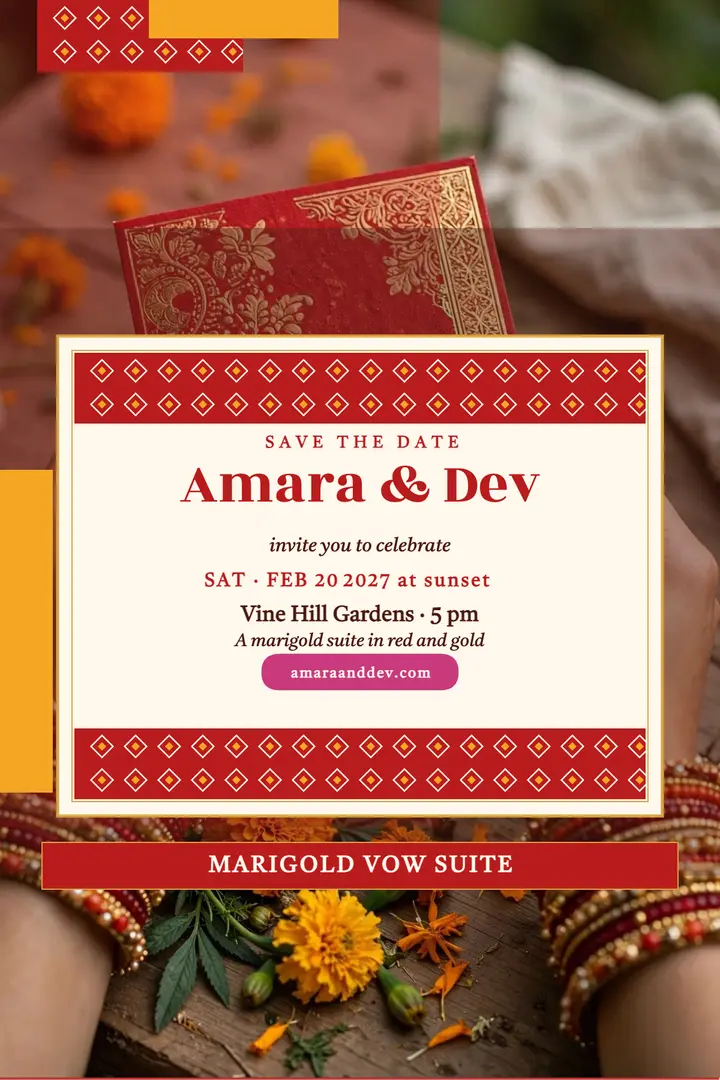 Amara and Dev marigold invitation poster template