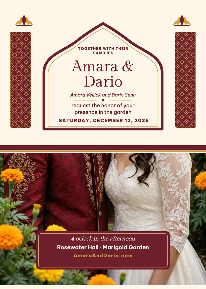 Amara and Dario garden wedding invitation: garden wedding invitation template