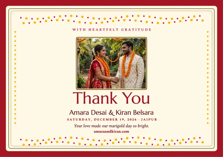 Marigold wedding thank you keepsake template