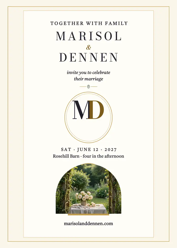 Marisol and Dennen oval monogram invitation template