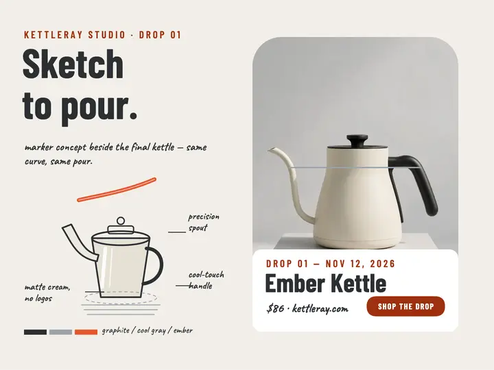 Kettleray Ember Kettle launch slide: product launch slide template