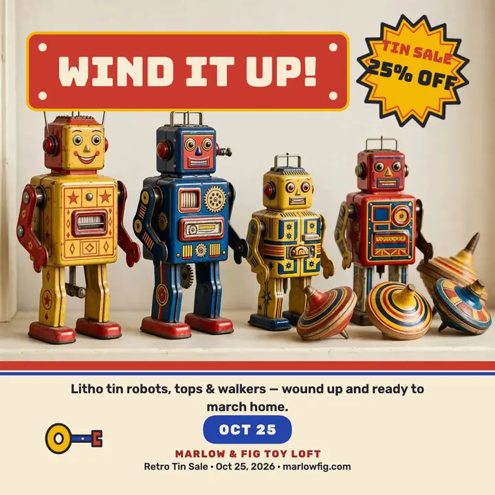 Marlow and Fig tin robot sale post template