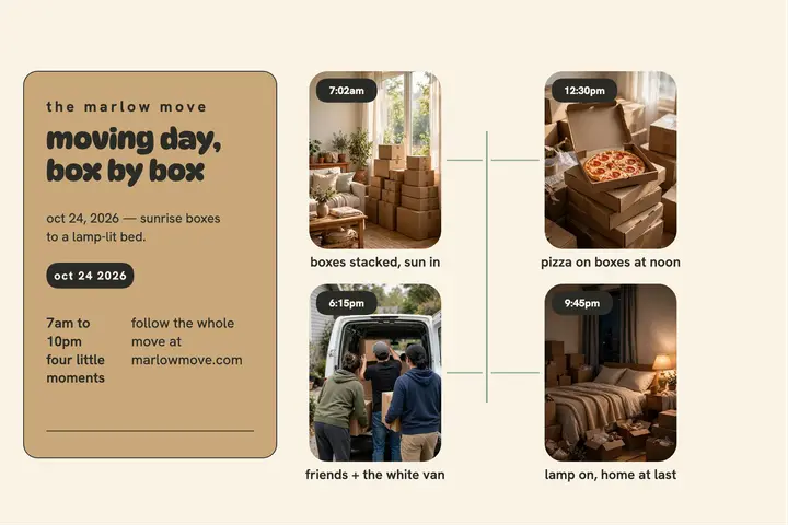 Marlow moving day four moments postcard template