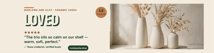 Marlowe and Clay vase review banner: vase shop review banner template