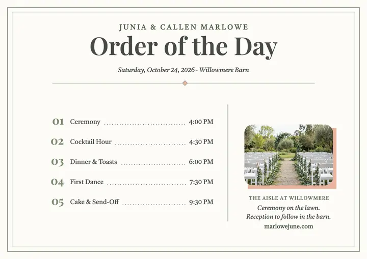 Junia and Callen order of day certificate template