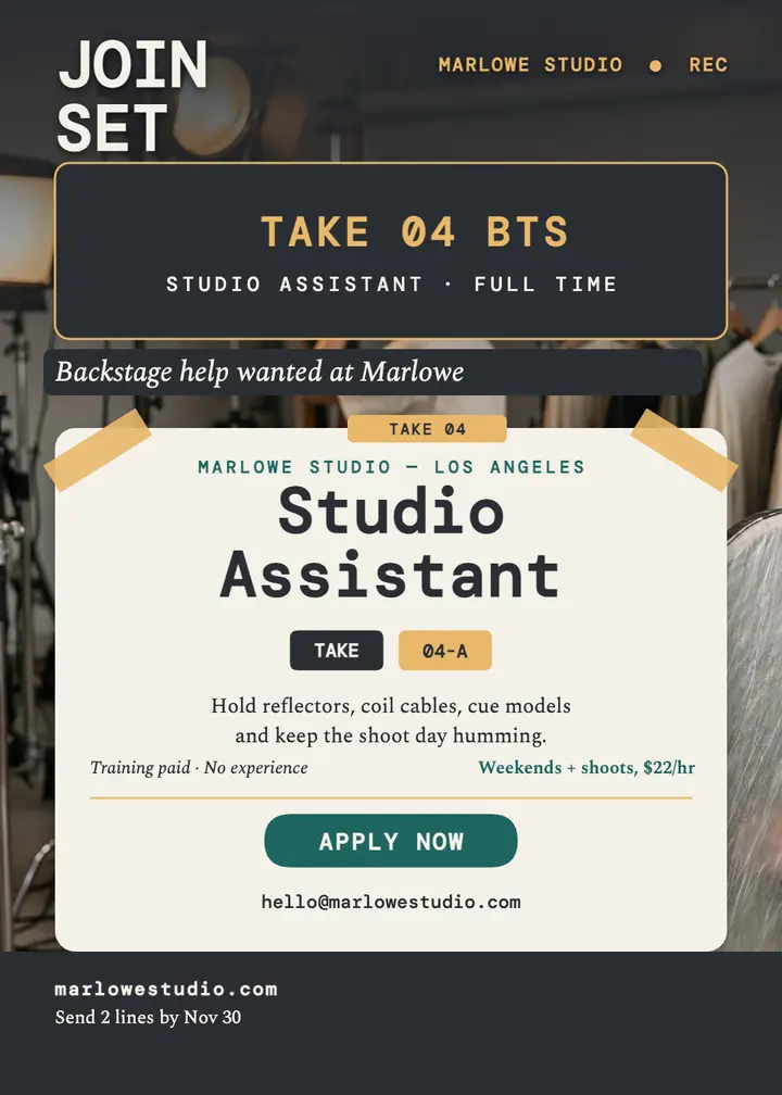 Marlowe Studio assistant hiring invite: hiring invitation template
