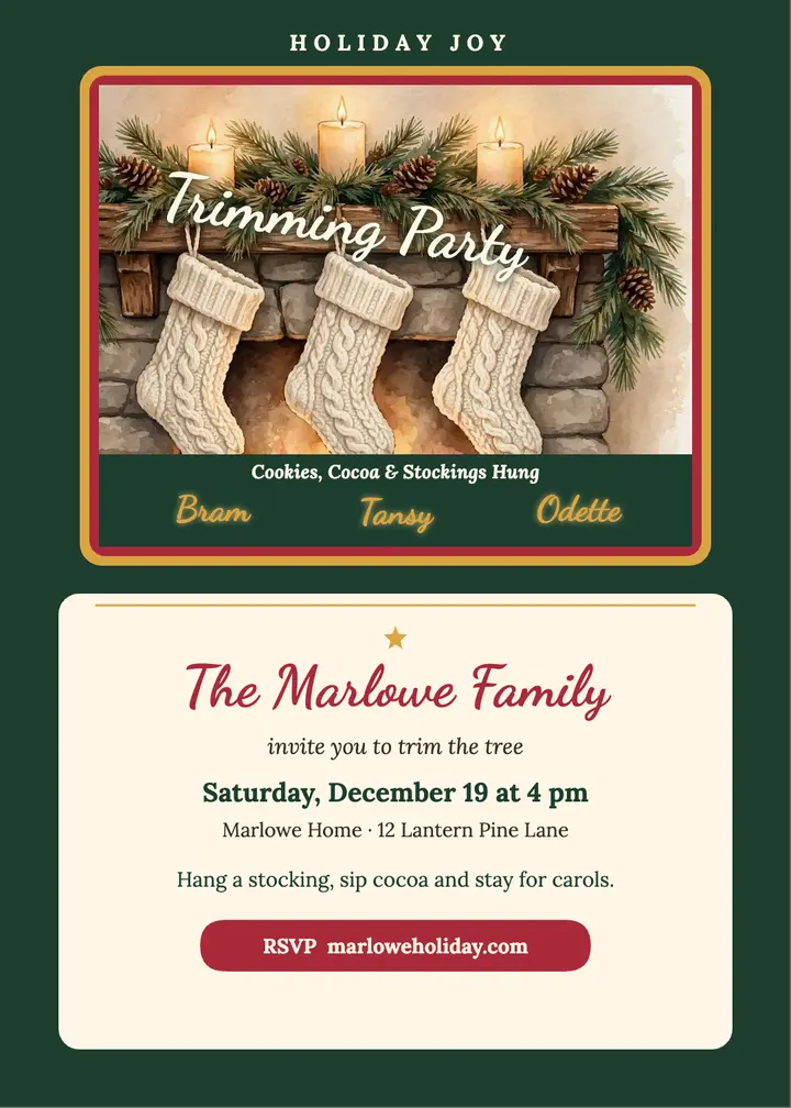 Marlowe trimming party stocking invitation template
