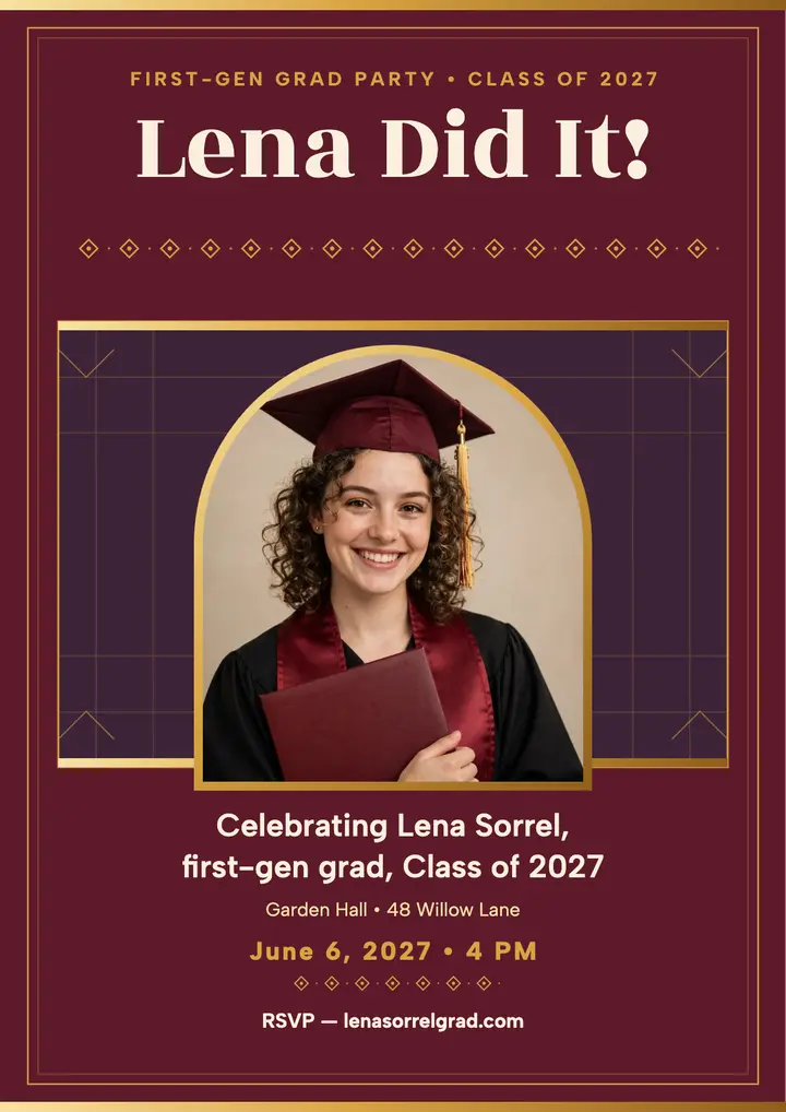Lena Sorrel maroon gold grad party flyer template