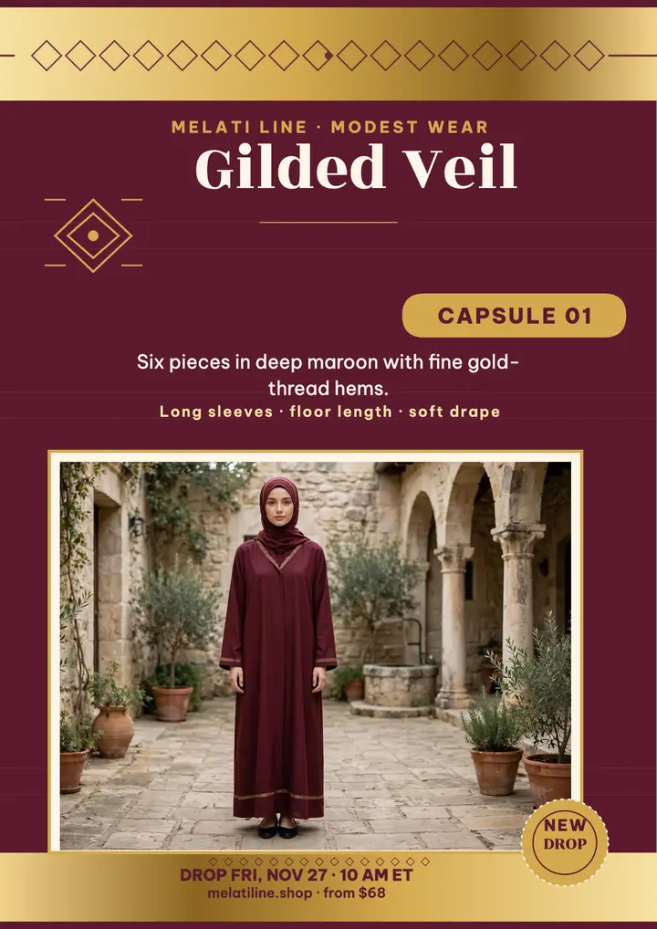 Melati Line maroon modest drop flyer template