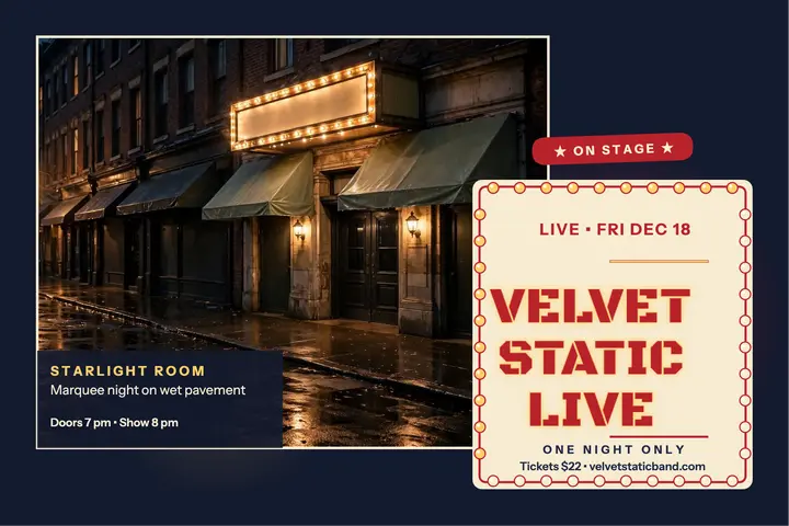 Velvet Static marquee night postcard template