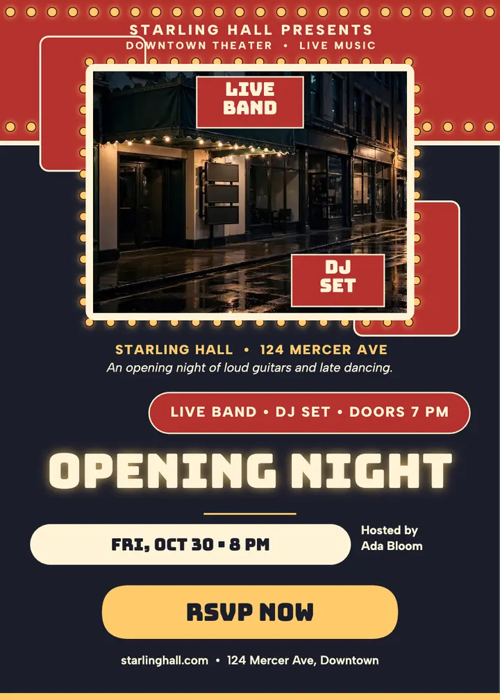 Starling Hall opening night invitation template