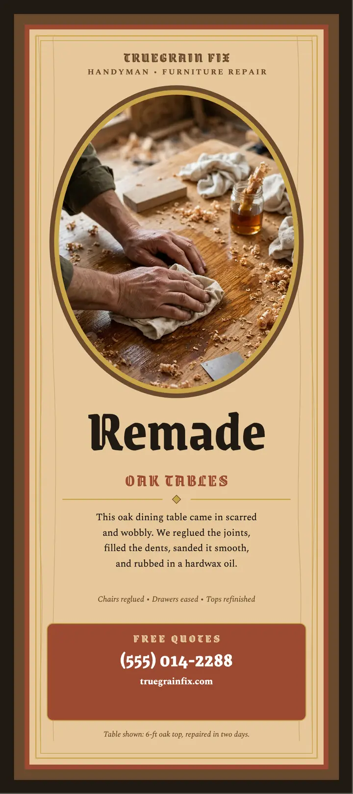 Truegrain Fix table repair rack card template
