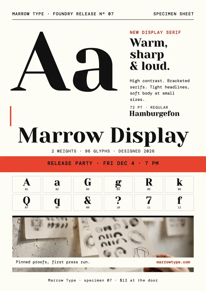 Marrow Display specimen flyer: font release flyer template