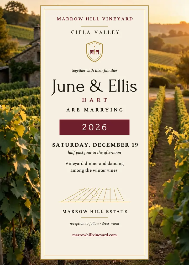 June and Ellis vineyard estate invitation template
